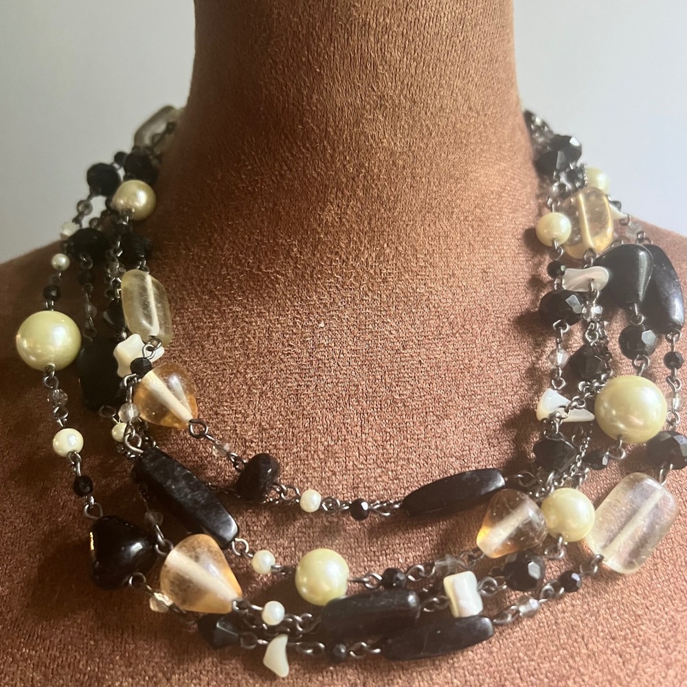 Lia Sophia Multi Strand Beaded Statement Necklace Black Cream 18 In Whimsigoth